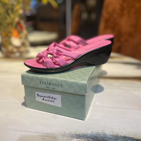 DAMIANI'S Italy Sandals Shoes Platform Wedge Heels Double Knotted Pink Sz 7 - Picture 2 of 9